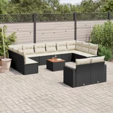   vidaXL 13 részes fekete polyrattan kerti ülőgarnitúra párnákkal