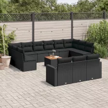   vidaXL 14 részes fekete polyrattan kerti ülőgarnitúra párnákkal