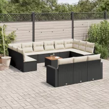   vidaXL 14 részes fekete polyrattan kerti ülőgarnitúra párnákkal