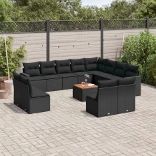   vidaXL 13 részes fekete polyrattan kerti ülőgarnitúra párnákkal