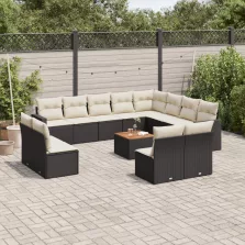   vidaXL 13 részes fekete polyrattan kerti ülőgarnitúra párnákkal
