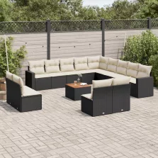   vidaXL 14 részes fekete polyrattan kerti ülőgarnitúra párnákkal