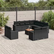   vidaXL 12 részes fekete polyrattan kerti ülőgarnitúra párnákkal