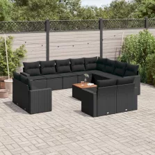   vidaXL 13 részes fekete polyrattan kerti ülőgarnitúra párnákkal