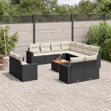   vidaXL 13 részes fekete polyrattan kerti ülőgarnitúra párnákkal