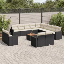   vidaXL 14 részes fekete polyrattan kerti ülőgarnitúra párnákkal
