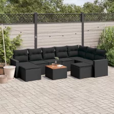   vidaXL 10 részes fekete polyrattan kerti ülőgarnitúra párnákkal