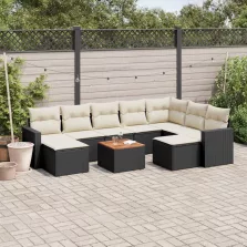   vidaXL 10 részes fekete polyrattan kerti ülőgarnitúra párnákkal