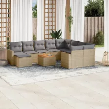   vidaXL 11 részes bézs polyrattan kerti ülőgarnitúra párnákkal