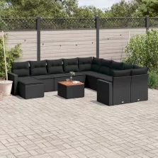   vidaXL 12 részes fekete polyrattan kerti ülőgarnitúra párnákkal