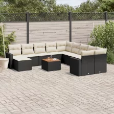  vidaXL 12 részes fekete polyrattan kerti ülőgarnitúra párnákkal