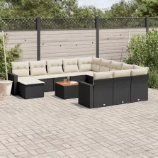  vidaXL 13 részes fekete polyrattan kerti ülőgarnitúra párnákkal
