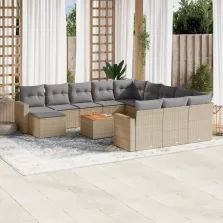   vidaXL 13 részes bézs polyrattan kerti ülőgarnitúra párnákkal