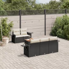   vidaXL 6 részes fekete polyrattan kerti ülőgarnitúra párnákkal
