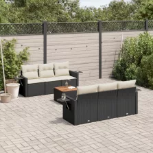   vidaXL 7 részes fekete polyrattan kerti ülőgarnitúra párnával