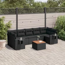   vidaXL 8 részes fekete polyrattan kerti ülőgarnitúra párnákkal