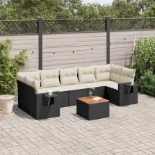   vidaXL 8 részes fekete polyrattan kerti ülőgarnitúra párnákkal