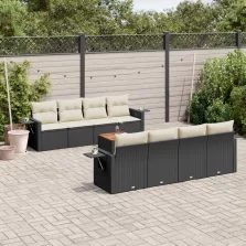   vidaXL 9 részes fekete polyrattan kerti ülőgarnitúra párnákkal