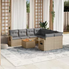   vidaXL 9 részes bézs polyrattan kerti ülőgarnitúra párnákkal