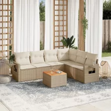   vidaXL 7 részes bézs polyrattan kerti ülőgarnitúra párnákkal