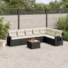   vidaXL 8 részes fekete polyrattan kerti ülőgarnitúra párnákkal