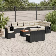   vidaXL 11 részes fekete polyrattan kerti ülőgarnitúra párnákkal