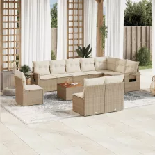   vidaXL 11 részes bézs polyrattan kerti ülőgarnitúra párnákkal