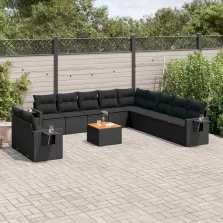   vidaXL 12 részes fekete polyrattan kerti ülőgarnitúra párnákkal