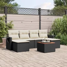   vidaXL 7 részes fekete polyrattan kerti ülőgarnitúra párnával