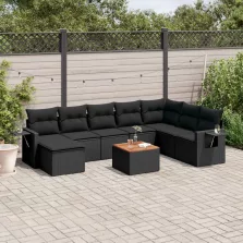   vidaXL 9 részes fekete polyrattan kerti ülőgarnitúra párnákkal