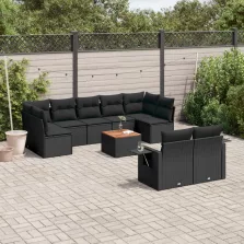   vidaXL 10 részes fekete polyrattan kerti ülőgarnitúra párnákkal