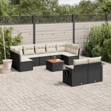   vidaXL 10 részes fekete polyrattan kerti ülőgarnitúra párnákkal