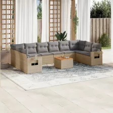   vidaXL 11 részes bézs polyrattan kerti ülőgarnitúra párnákkal