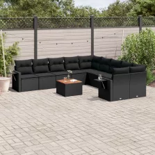   vidaXL 11 részes fekete polyrattan kerti ülőgarnitúra párnákkal