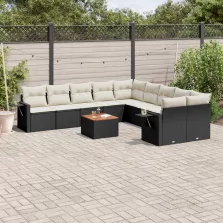   vidaXL 11 részes fekete polyrattan kerti ülőgarnitúra párnákkal