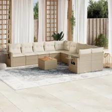   vidaXL 11 részes bézs polyrattan kerti ülőgarnitúra párnákkal