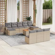   vidaXL 11 részes bézs polyrattan kerti ülőgarnitúra párnákkal