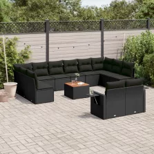   vidaXL 13 részes fekete polyrattan kerti ülőgarnitúra párnákkal