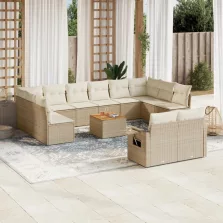   vidaXL 13 részes bézs polyrattan kerti ülőgarnitúra párnákkal