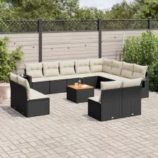   vidaXL 13 részes fekete polyrattan kerti ülőgarnitúra párnákkal