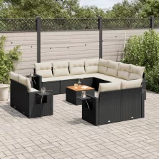   vidaXL 12 részes fekete polyrattan kerti ülőgarnitúra párnákkal