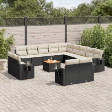   vidaXL 14 részes fekete polyrattan kerti ülőgarnitúra párnákkal