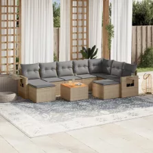   vidaXL 10 részes bézs polyrattan kerti ülőgarnitúra párnával