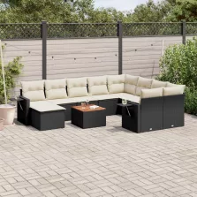   vidaXL 11 részes fekete polyrattan kerti ülőgarnitúra párnákkal