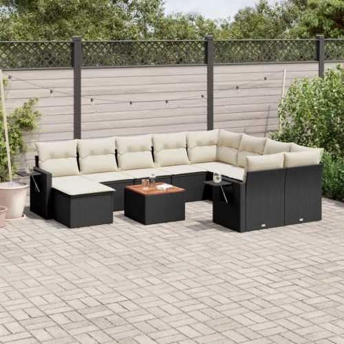 vidaXL 11 részes fekete polyrattan kerti ülőgarnitúra párnákkal