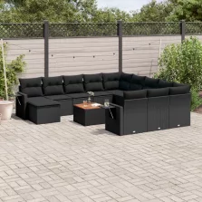   vidaXL 13 részes fekete polyrattan kerti ülőgarnitúra párnákkal