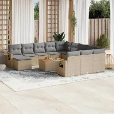   vidaXL 13 részes bézs polyrattan kerti ülőgarnitúra párnákkal