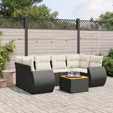   vidaXL 7 részes fekete polyrattan kerti ülőgarnitúra párnával
