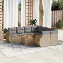   vidaXL 9 részes bézs polyrattan kerti ülőgarnitúra párnákkal