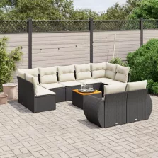   vidaXL 10 részes fekete polyrattan kerti ülőgarnitúra párnákkal